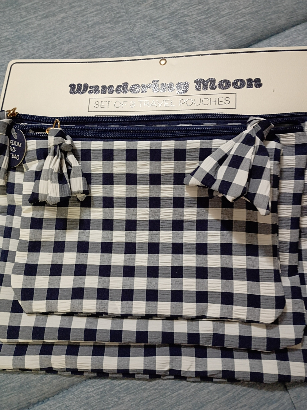 Navy & White Gingham Travel Pouch Set